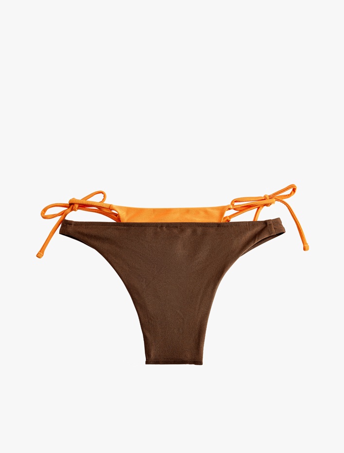  Renk Kontrastlı Çift Bel Katmanlı İpli Bikini Altı