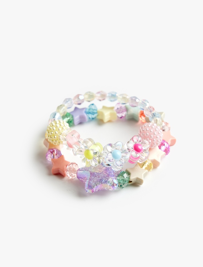 Kadın İnci Boncuk Detaylı Çiçekli 2'li Bileklik Seti