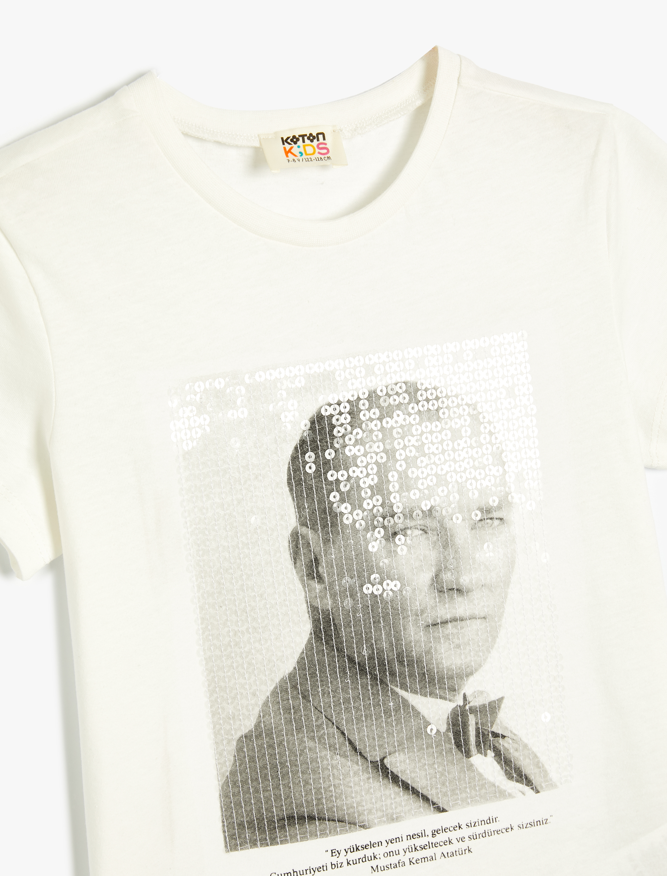  Kız Çocuk Atatürk Baskılı Tişört Kısa Kollu Bisiklet Yaka Pamuklu