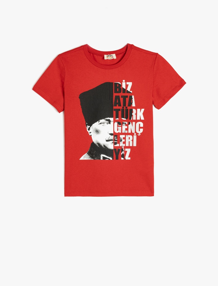 Erkek Çocuk Atatürk Baskılı Kısa Kollu  Bisiklet Yaka Pamuklu Tişört