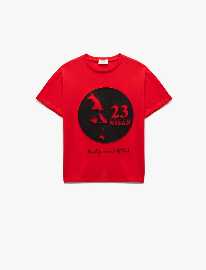 Erkek Çocuk Pamuklu Atatürk Baskılı Bisiklet Yaka Kısa Kollu Tişört