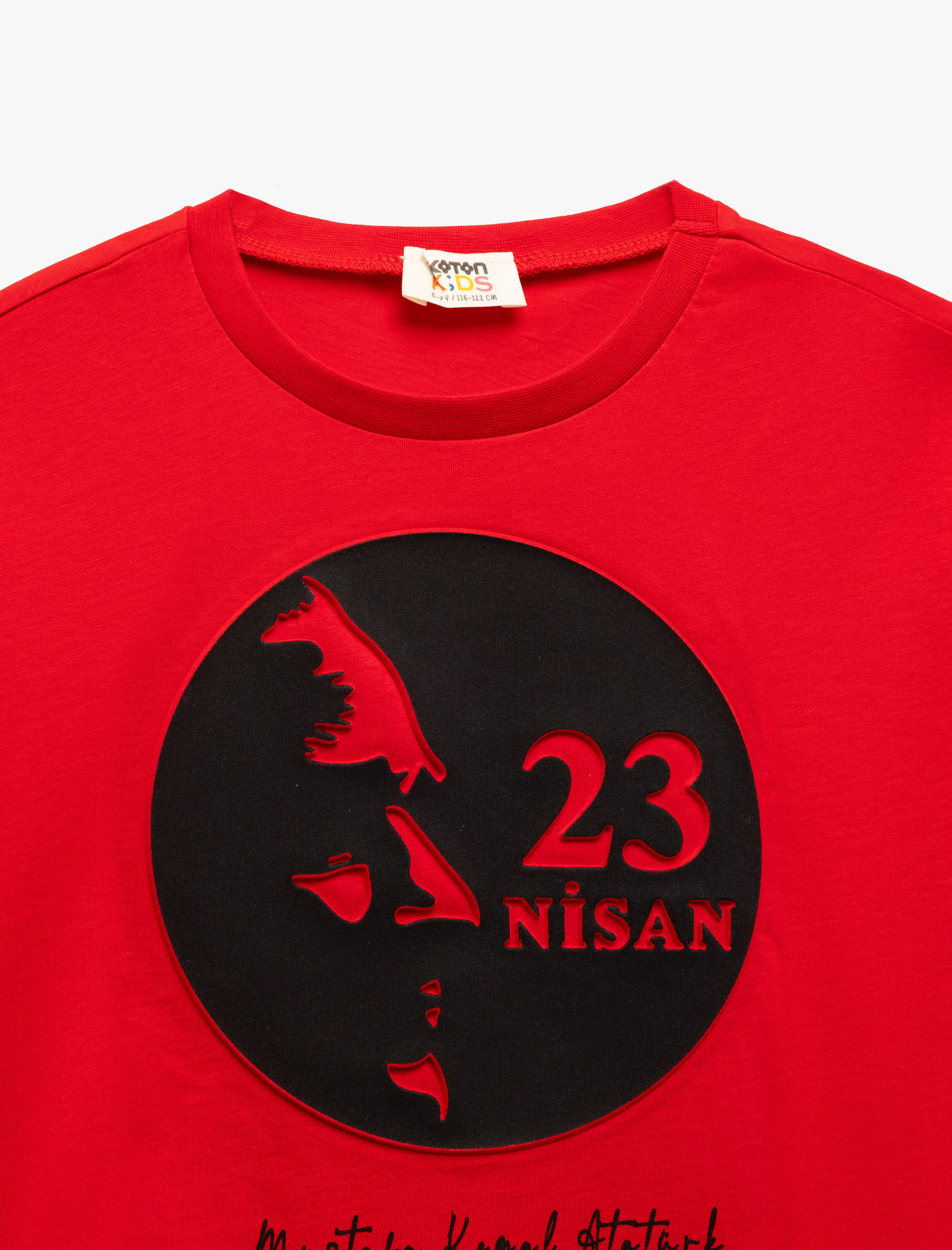  Erkek Çocuk Pamuklu Atatürk Baskılı Bisiklet Yaka Kısa Kollu Tişört