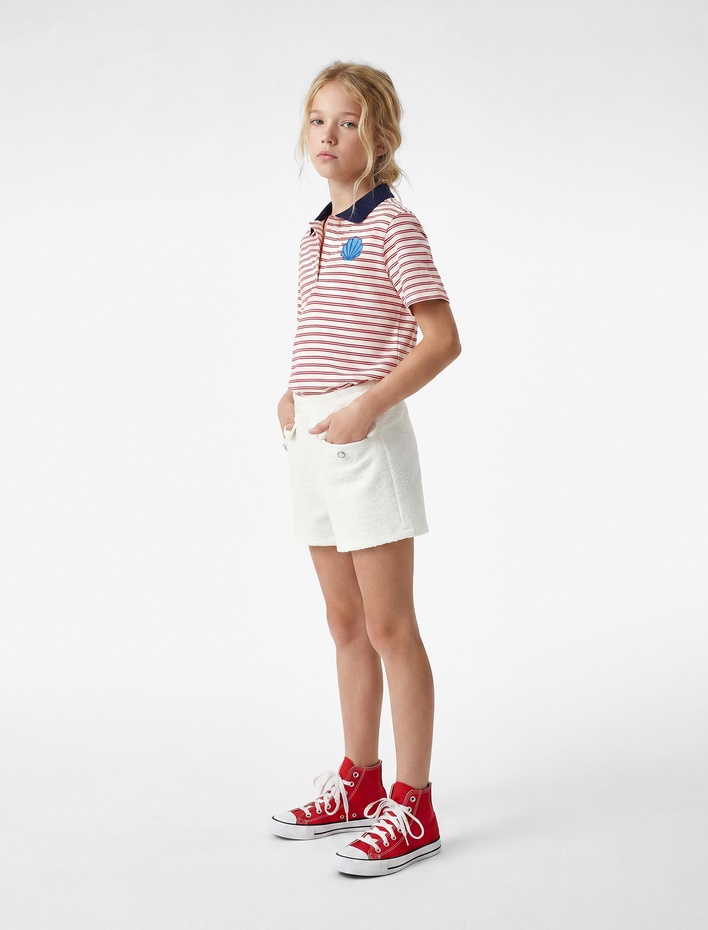 Kız Çocuk Beli Lastikli Kapaklı Cep Detaylı Tüvit Şort