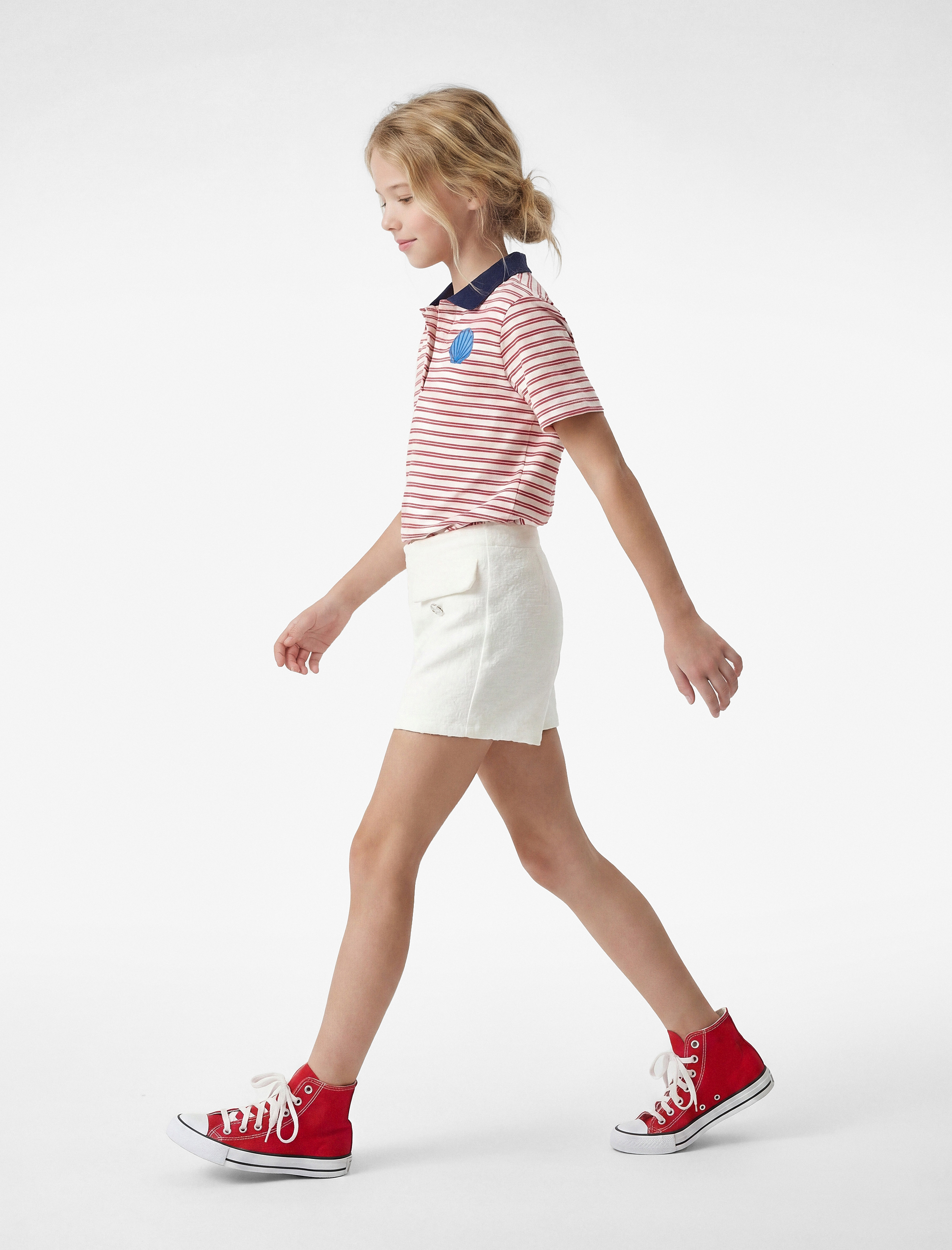  Kız Çocuk Beli Lastikli Kapaklı Cep Detaylı Tüvit Şort