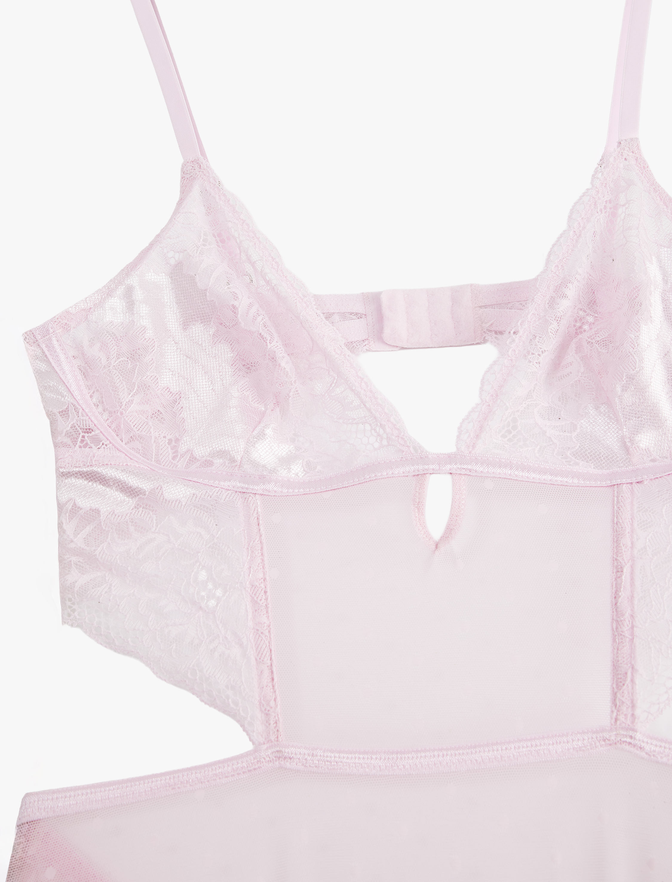   Dantel Detaylı Rahat Kalıp V Yaka Tül Askılı Bodysuit