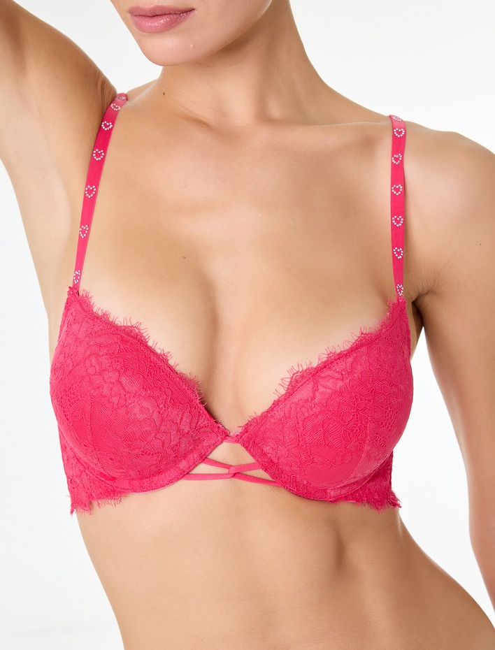  Dantelli Kalp Detaylı Destekli Ekstra Dolgulu Maximizer Sütyen