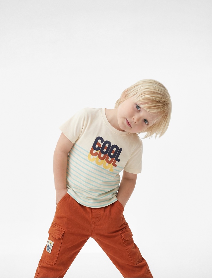 Erkek Bebek Baskılı Kısa Kollu Bisiklet Yaka Pamuklu Tişört