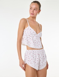 Rahat Kesim Fiyonk Baskılı Dantel Detaylı Mini Pijama Altı