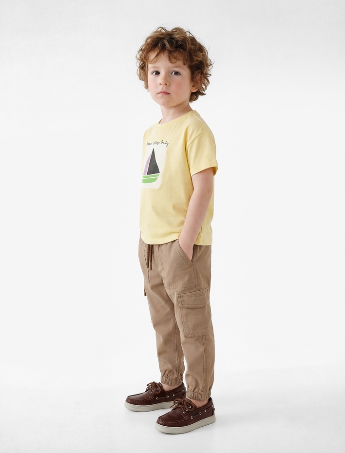 Erkek Bebek Pamuklu Kısa Kollu Bisiklet Yaka Baskılı Tişört