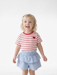 Gipeli Yüksek Bel Katlı Pileli Çizgili Etek