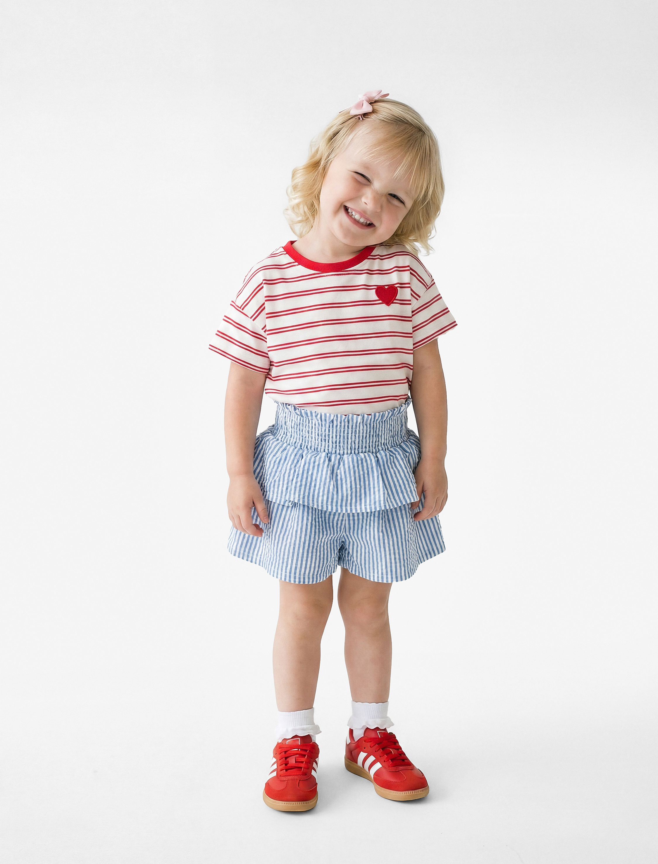  Kız Bebek Gipeli Yüksek Bel Katlı Pileli Çizgili Etek