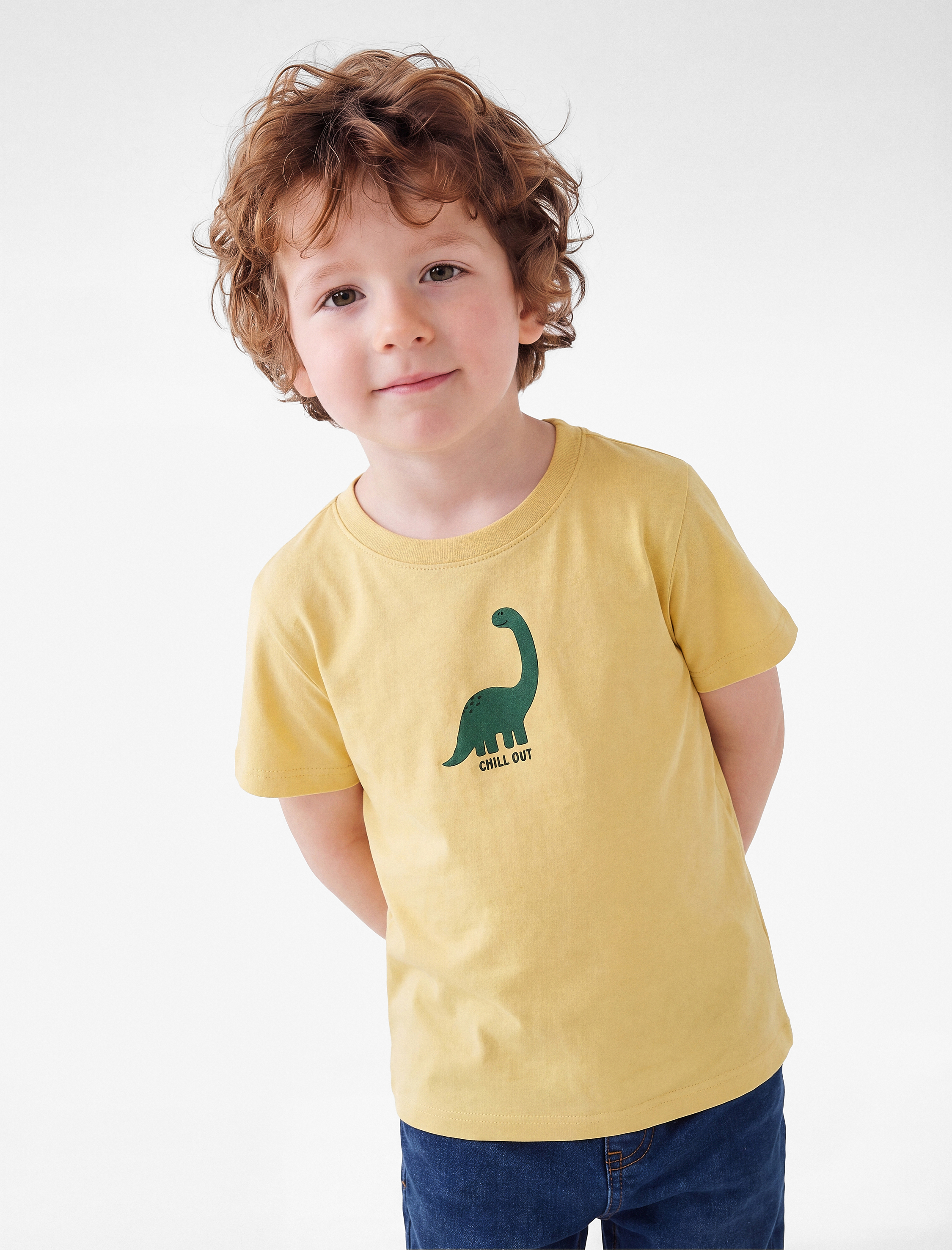  Erkek Bebek Kısa Kollu Bisiklet Yaka Pamuklu Dinozor Baskılı Tişört