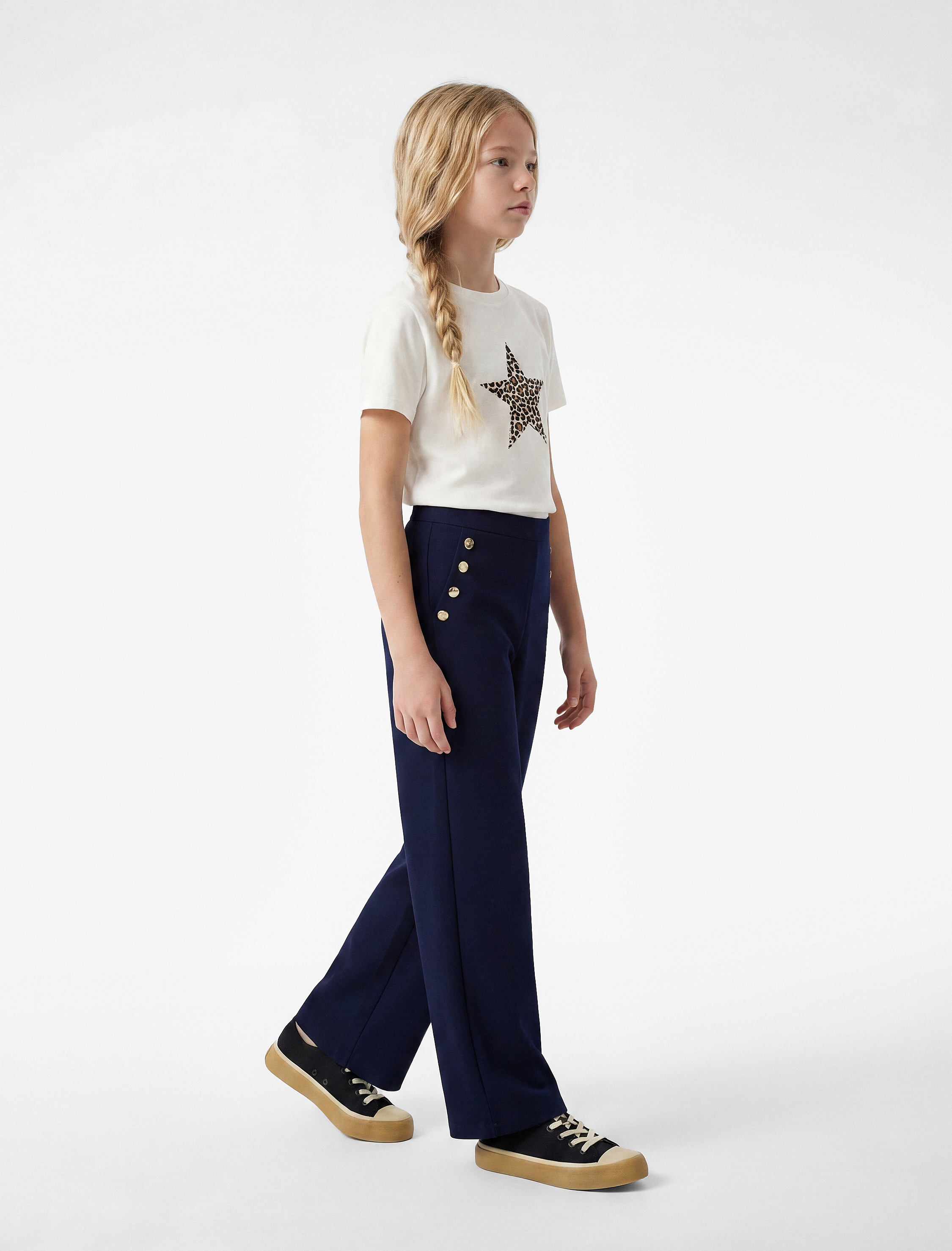 Düğme Detaylı Viskon Karışımlı Geniş Paça Pantolon - Görsel 2