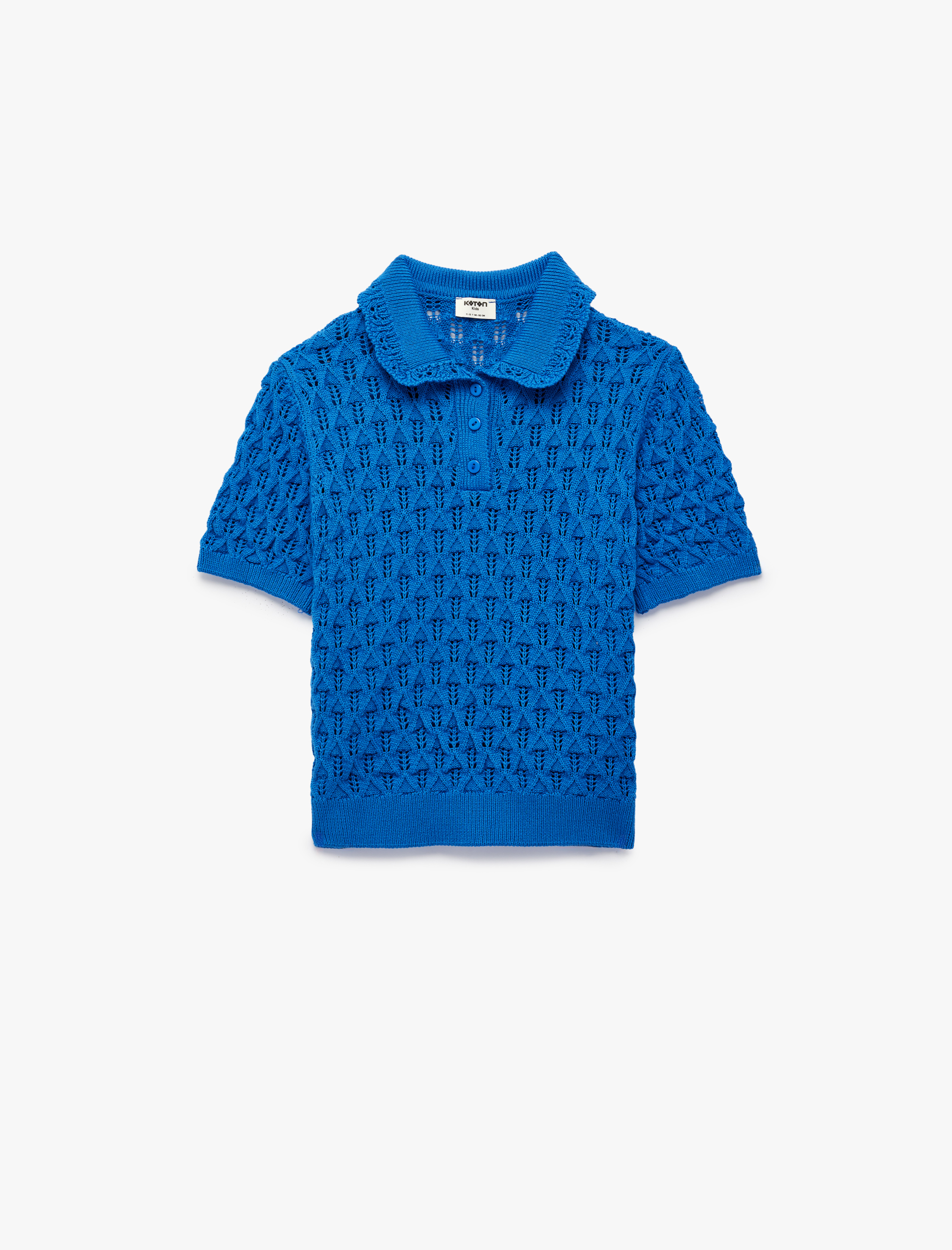  Kız Çocuk Pamuklu Kısa Kollu Gömlek Yaka Ajurlu Triko Kazak