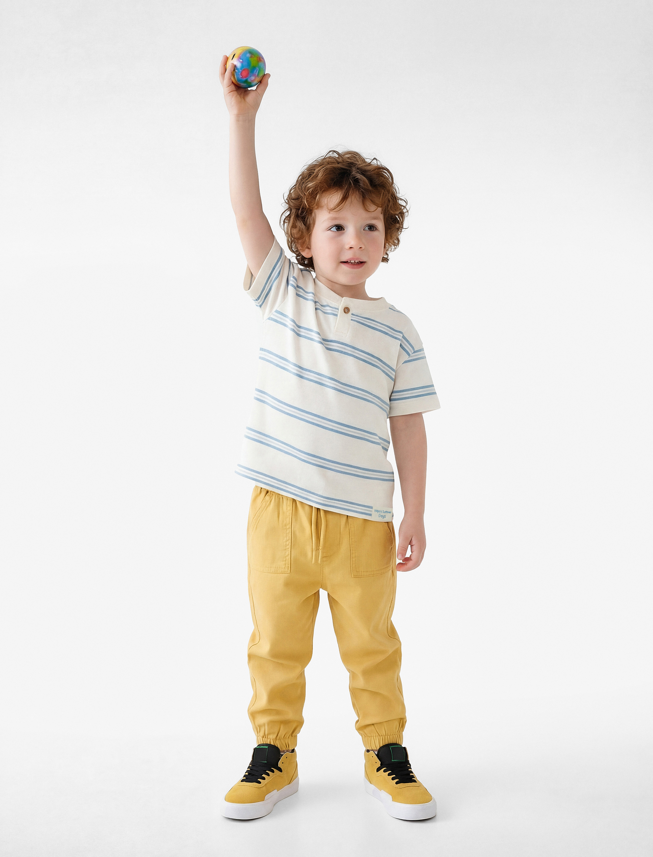  Erkek Bebek Pamuklu Düğme Detaylı Kısa Kollu Bisiklet Yaka Çizgili Tişört