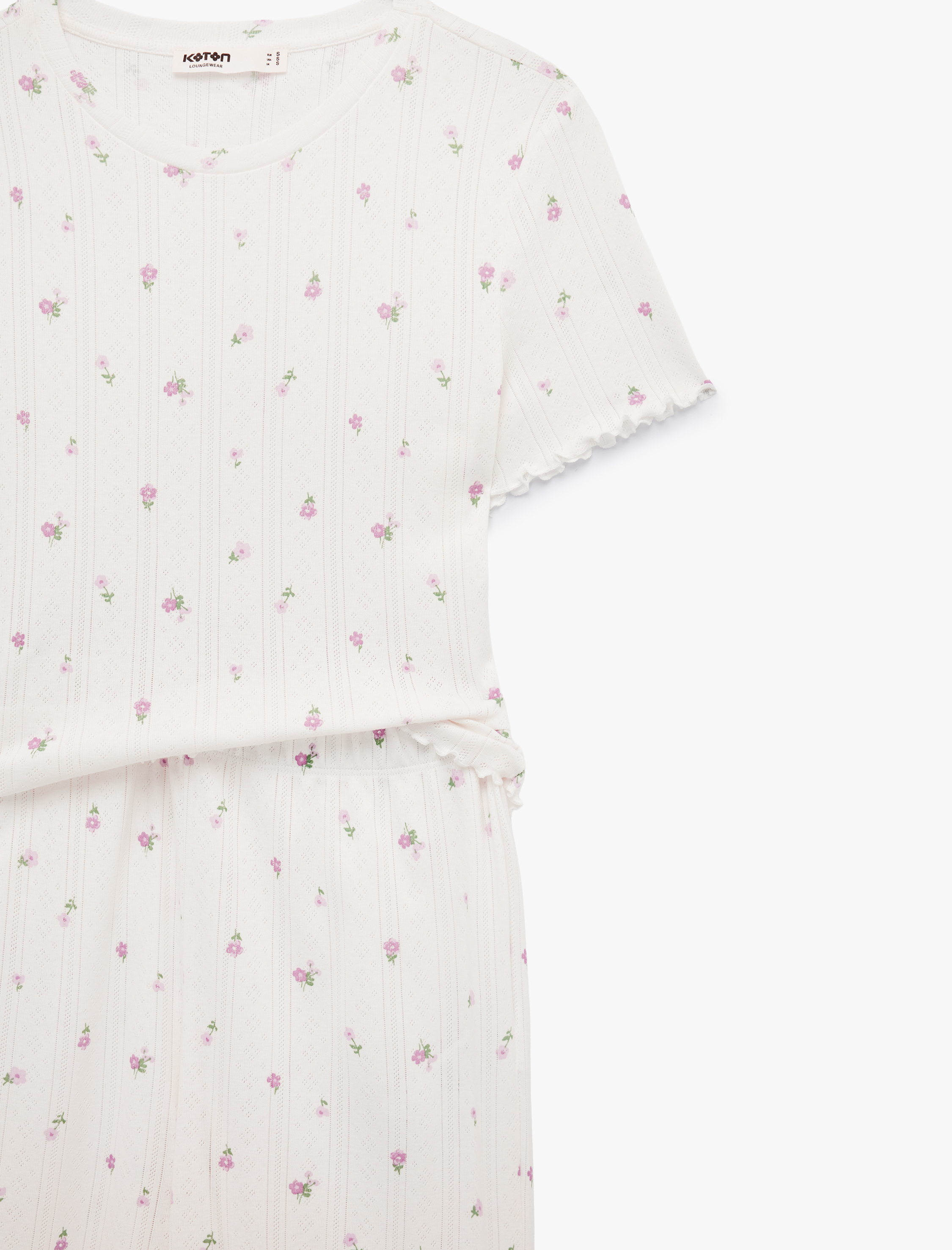   Pamuklu Kısa Kollu Bisiklet Yaka Çiçek Desenli Pijama Takımı - 2'li Set