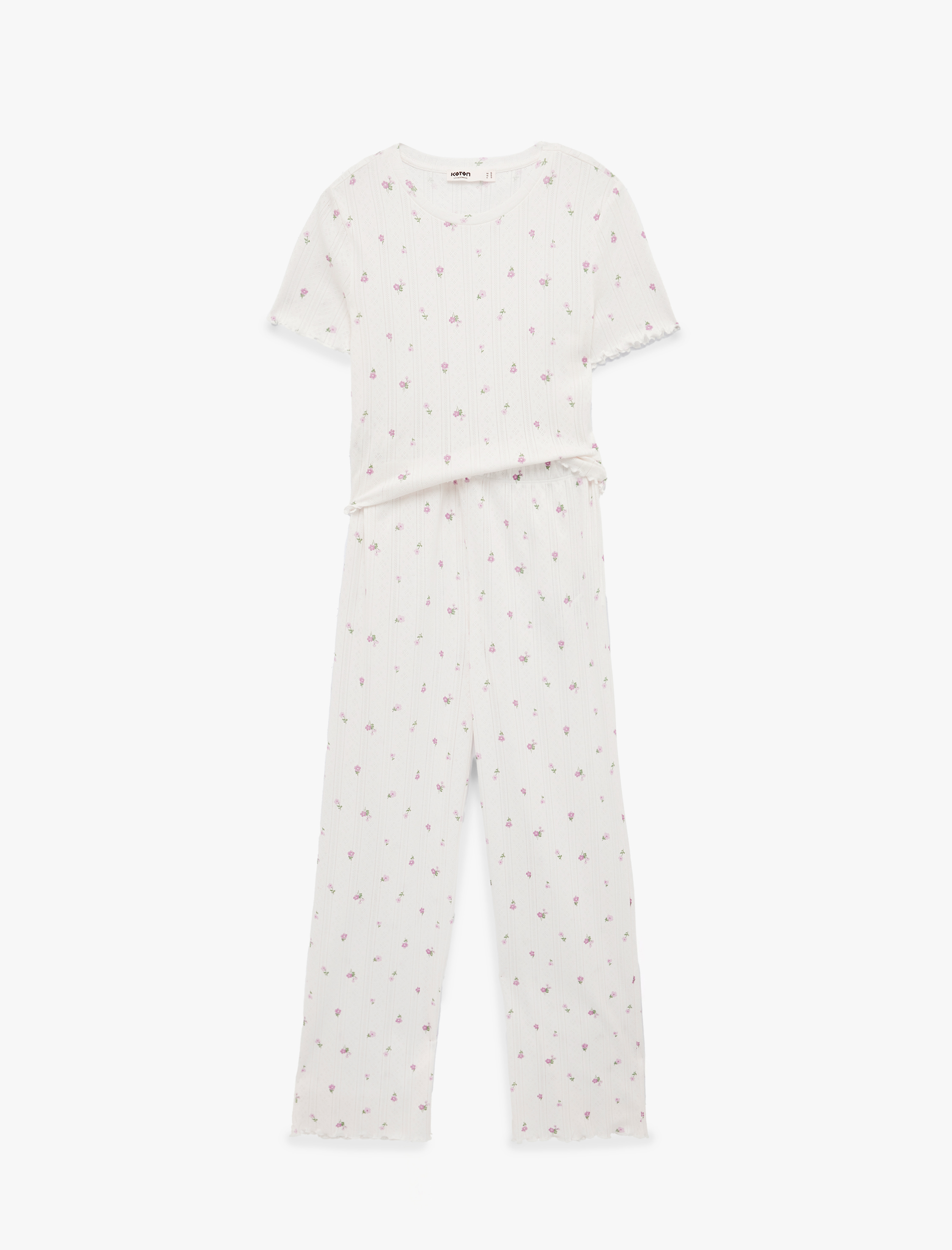   Pamuklu Kısa Kollu Bisiklet Yaka Çiçek Desenli Pijama Takımı - 2'li Set