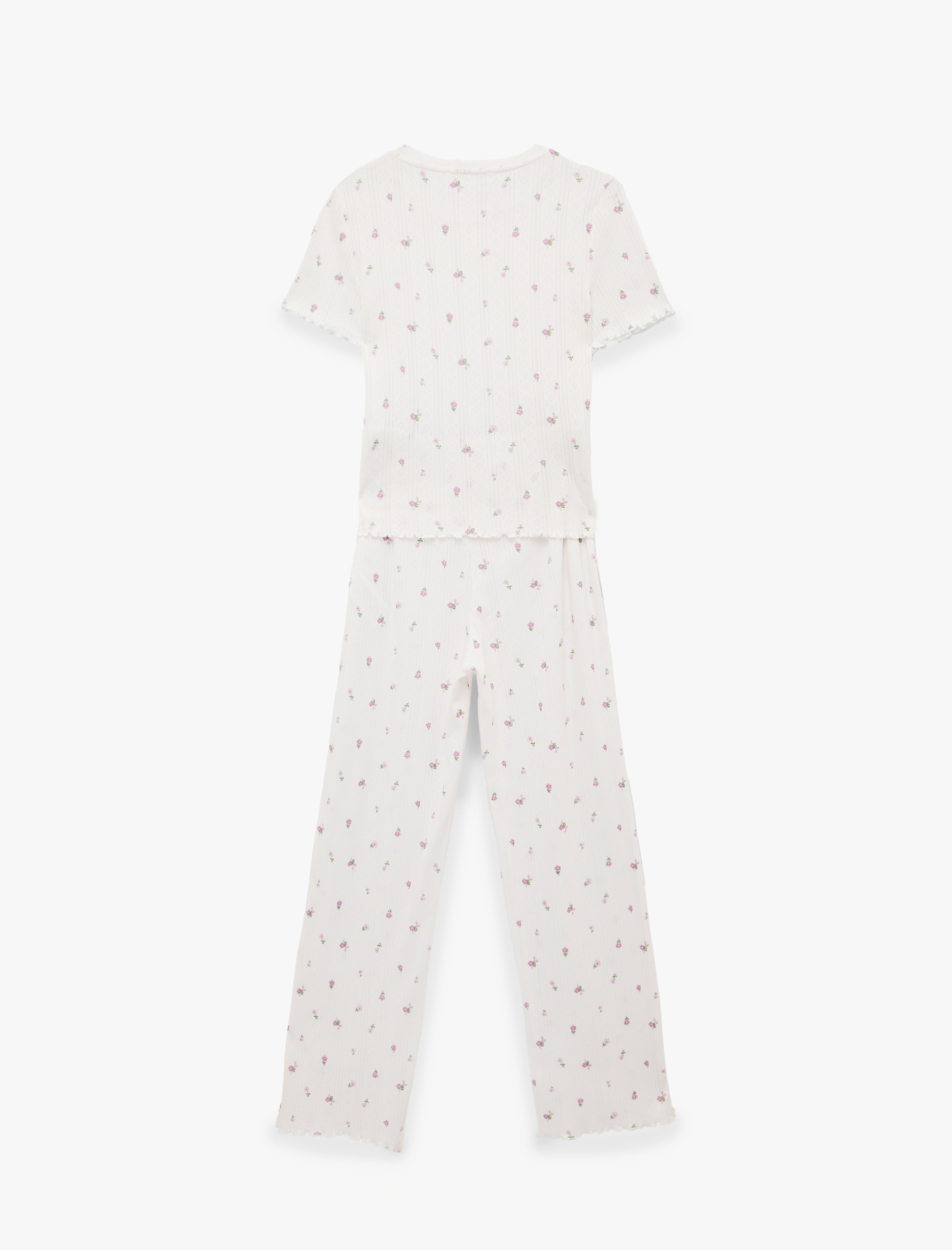   Pamuklu Kısa Kollu Bisiklet Yaka Çiçek Desenli Pijama Takımı - 2'li Set