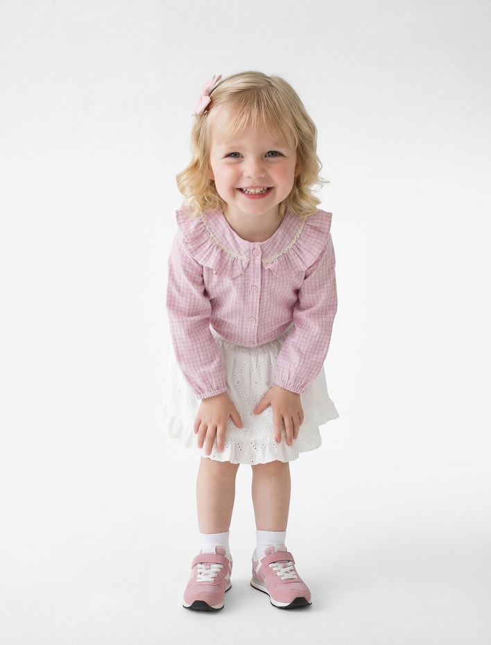 Kız Bebek Beli Lastikli Fırfır Detaylı A Kesim Brodeli Etek