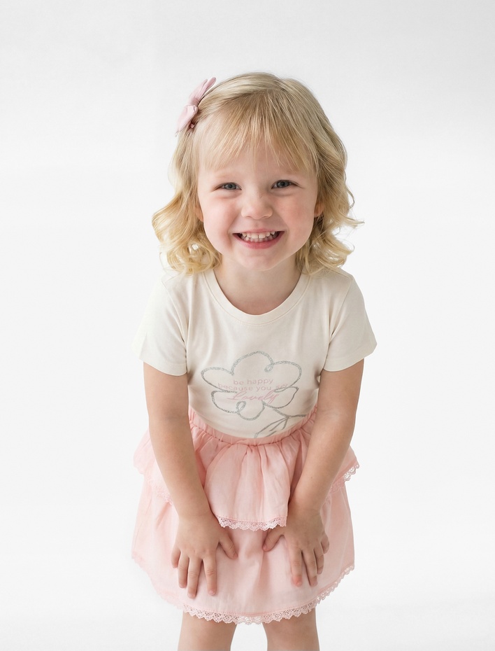 Kız Bebek Beli Lastikli Pamuklu Kat Detaylı Müslin Etek