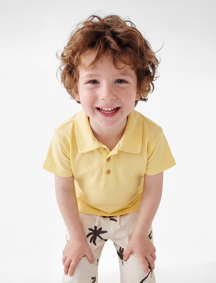 Erkek Bebek Pamuklu Düğmeli Kısa Kollu Polo Yaka Tişört