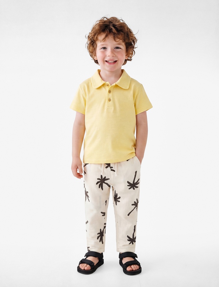 Erkek Bebek Pamuklu Düğmeli Kısa Kollu Polo Yaka Tişört