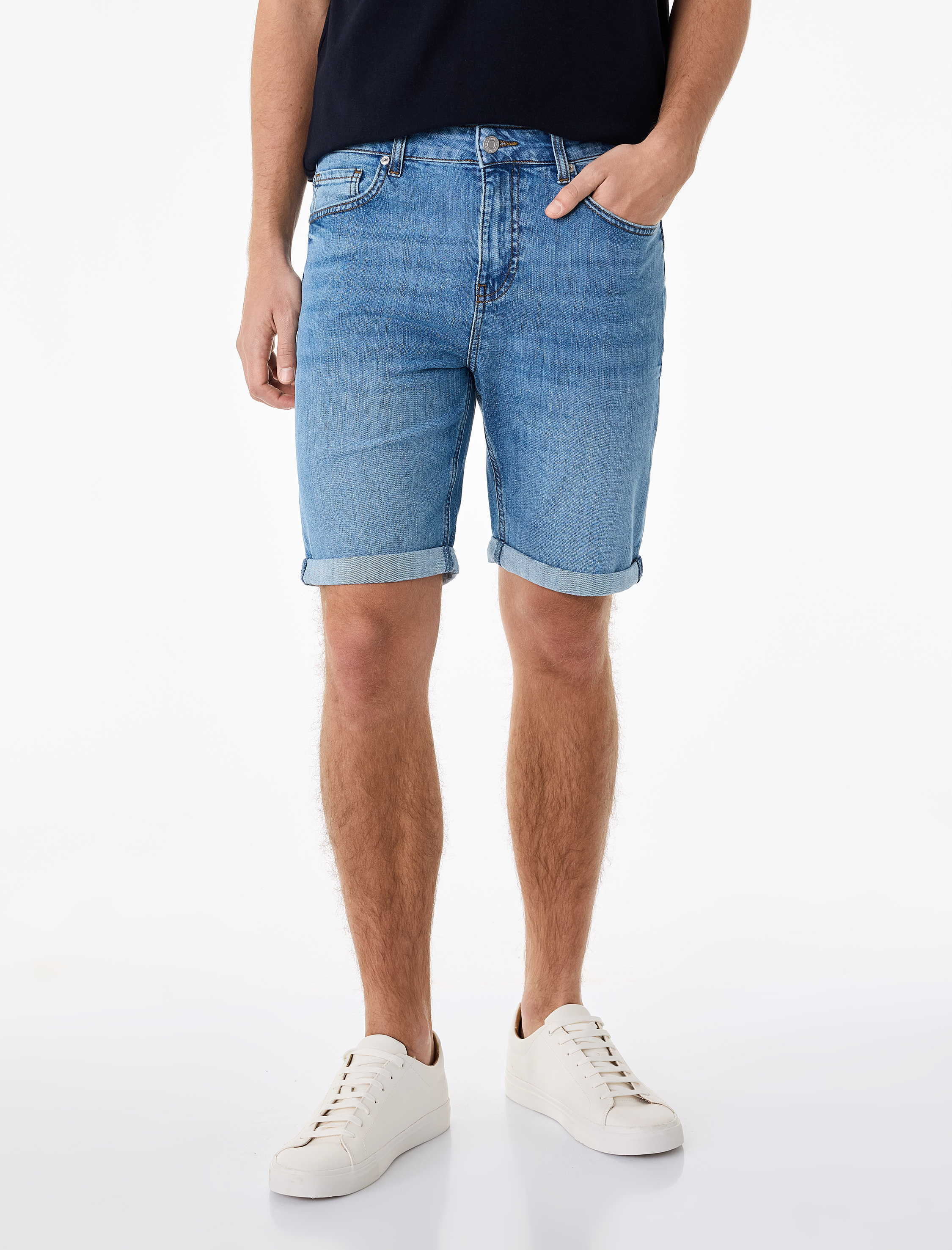   Normal Bel Pamuklu Bermuda Slim Fit Jean Şort