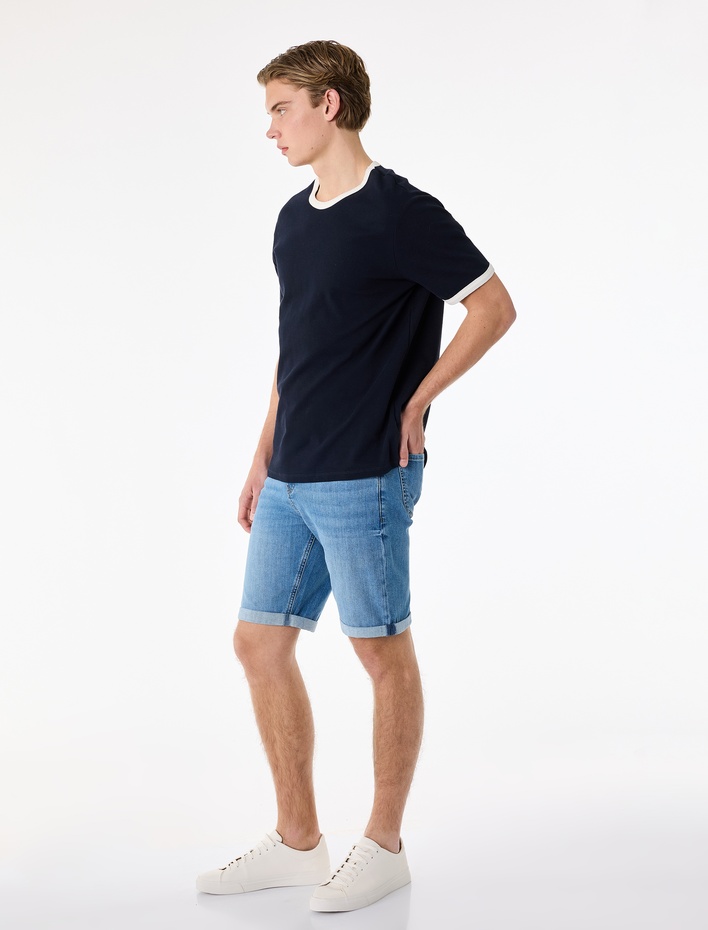  Normal Bel Pamuklu Bermuda Slim Fit Jean Şort