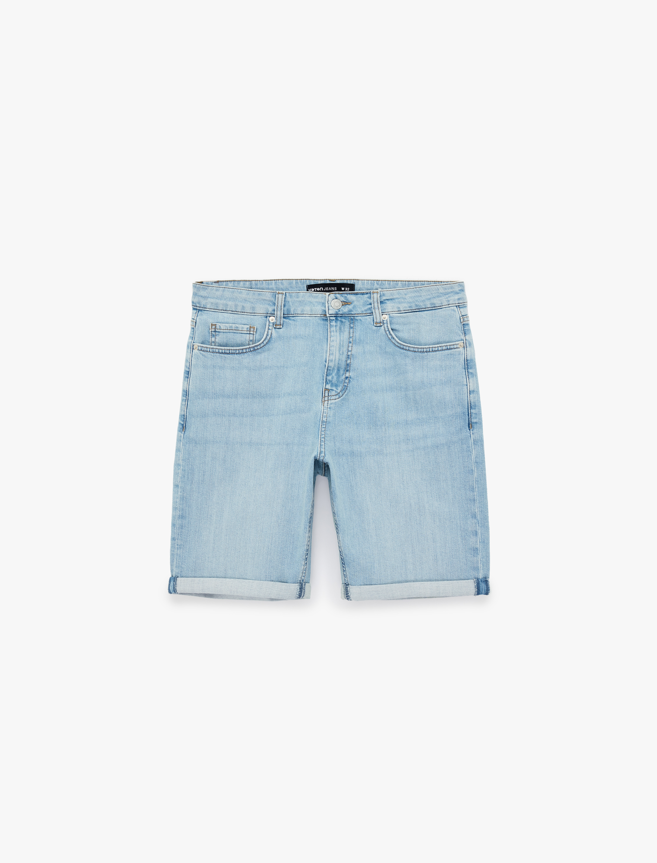   Normal Bel Pamuklu Bermuda Slim Fit Jean Şort