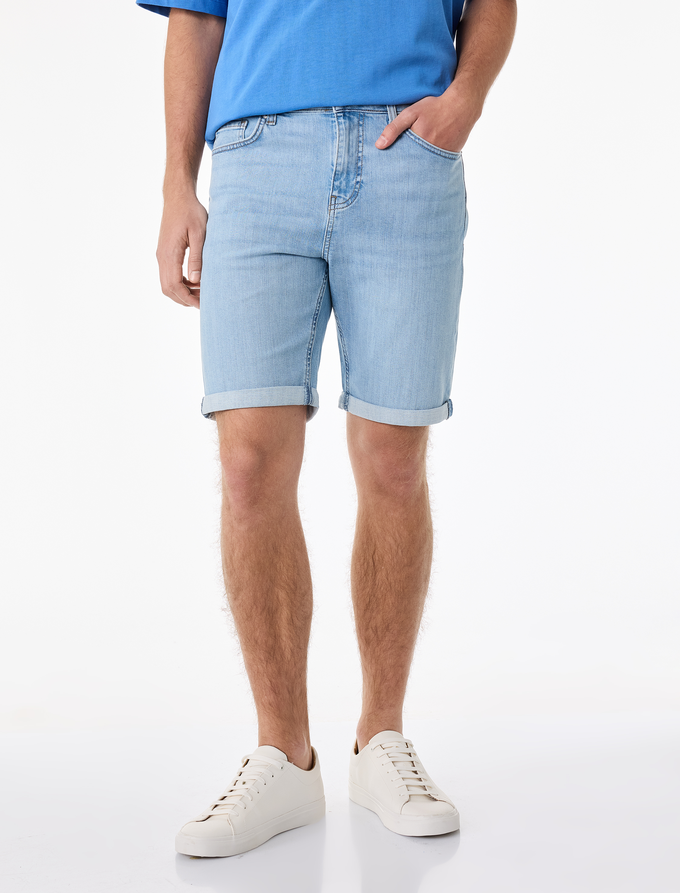   Normal Bel Pamuklu Bermuda Slim Fit Jean Şort