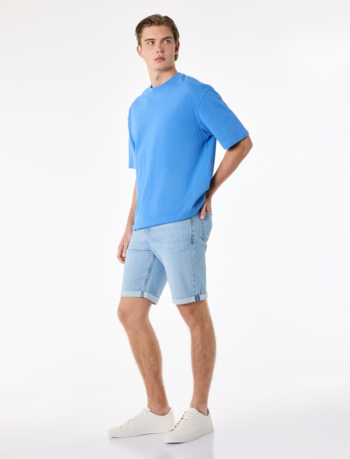  Normal Bel Pamuklu Bermuda Slim Fit Jean Şort