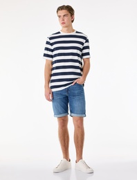 Normal Bel Pamuklu Bermuda Slim Fit Jean Şort
