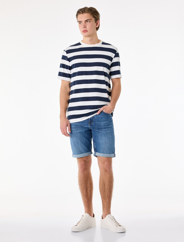  Normal Bel Pamuklu Bermuda Slim Fit Jean Şort