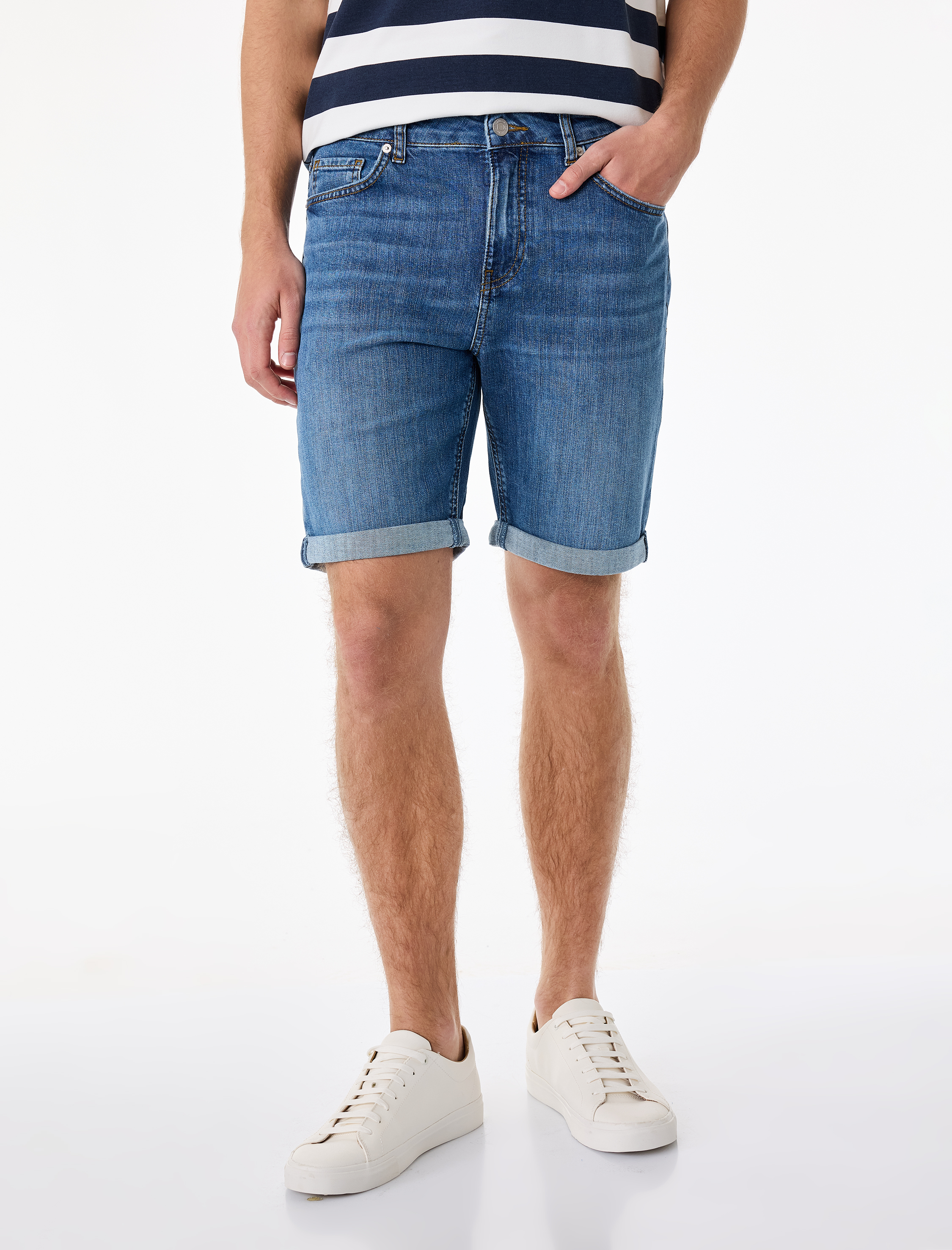   Normal Bel Pamuklu Bermuda Slim Fit Jean Şort