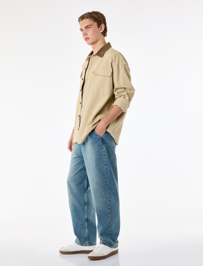  Pamuklu Cepli Oversize Normal Bel Bol Skater Jean Pantolon
