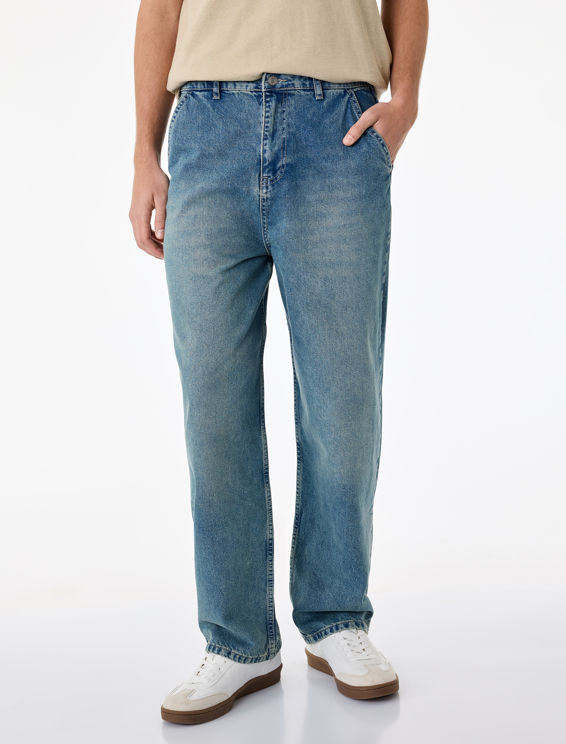  Pamuklu Cepli Oversize Normal Bel Bol Skater Jean Pantolon