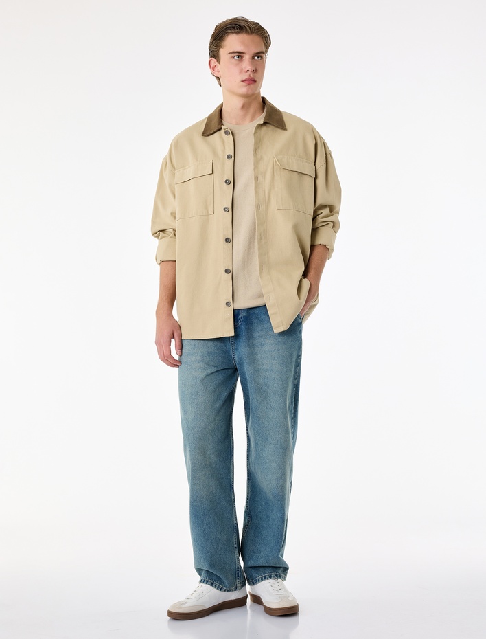  Pamuklu Cepli Oversize Normal Bel Bol Skater Jean Pantolon