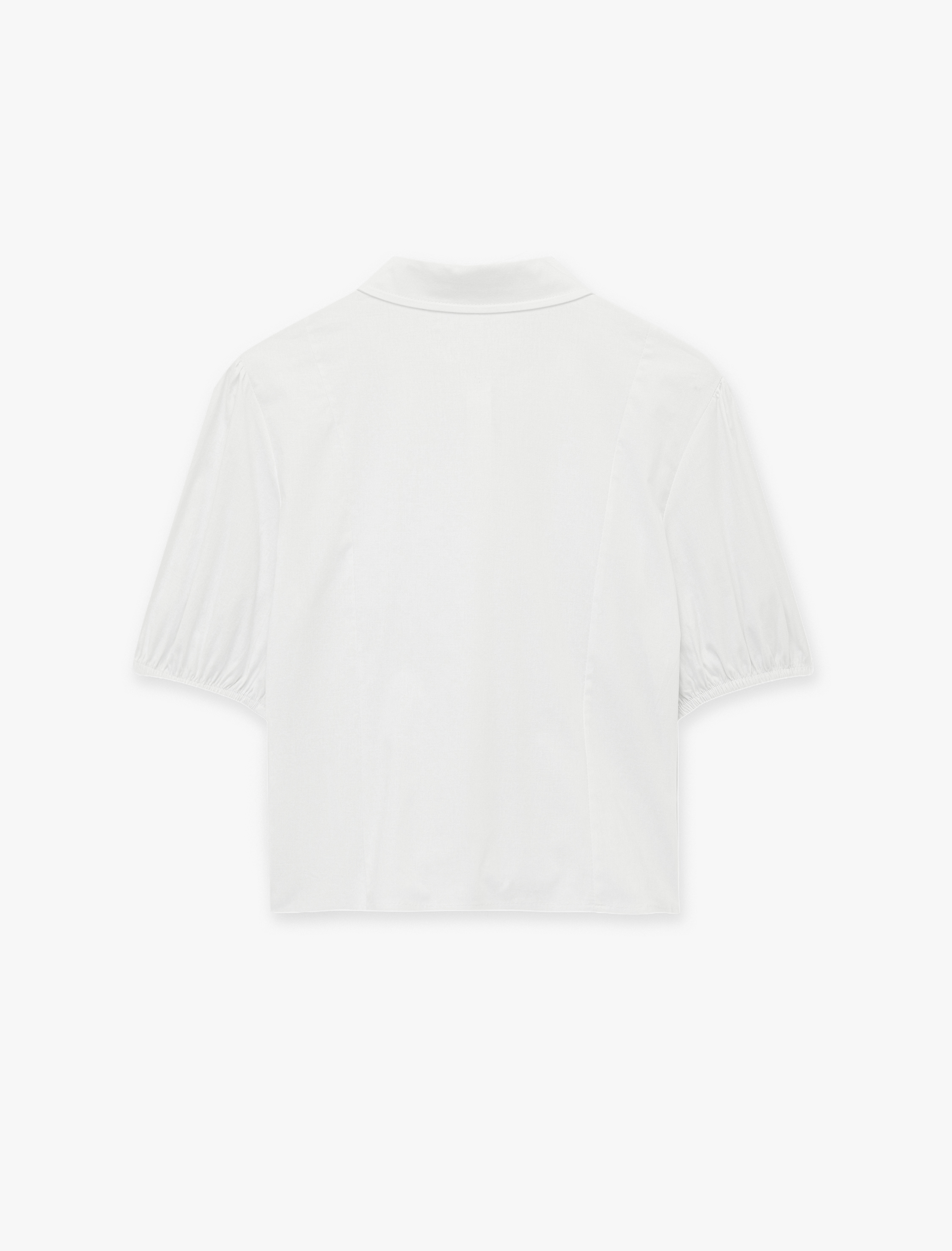 Pamuklu Slim Fit Kısa Balon Kollu Klasik Yaka Crop Bluz - Görsel 4