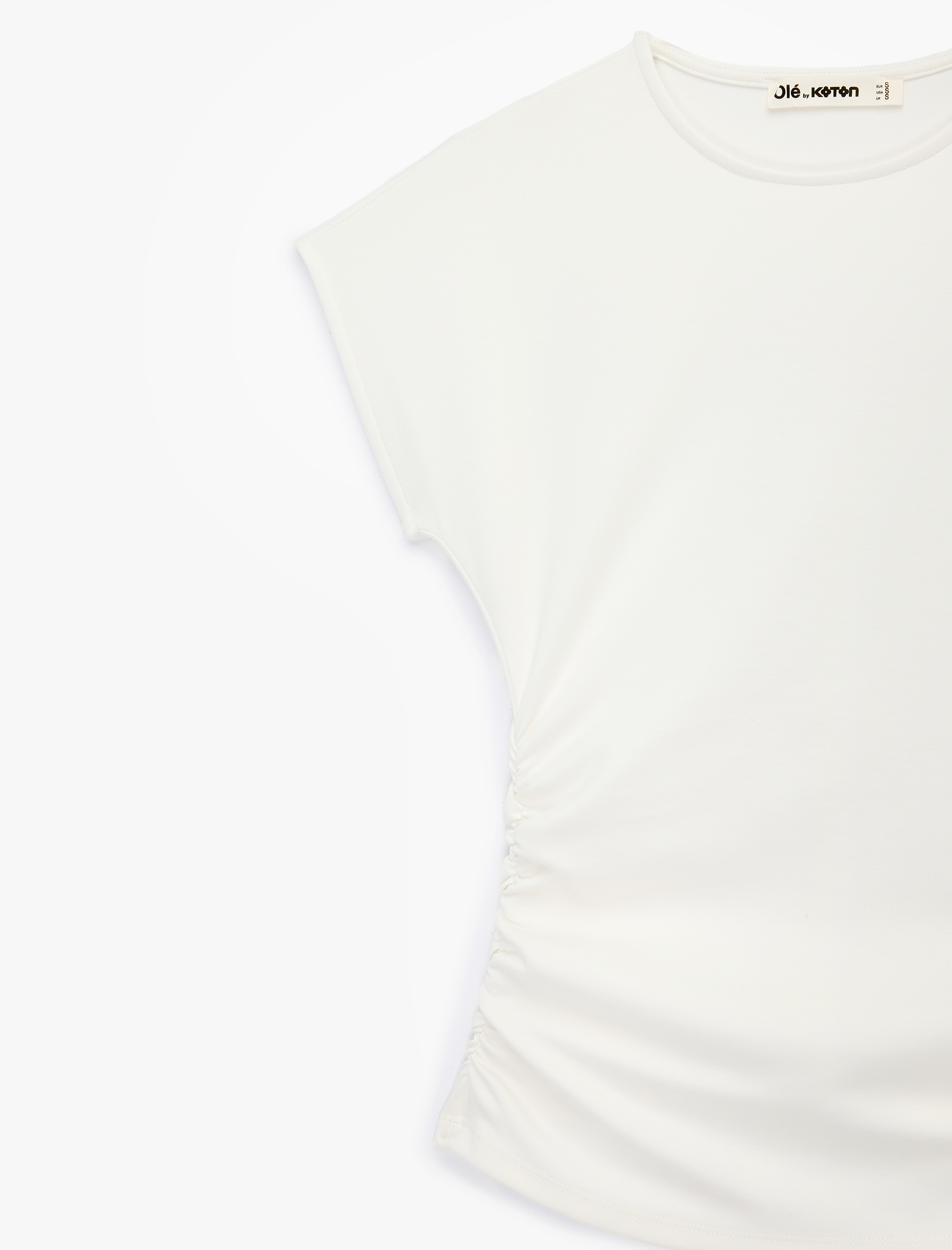 Slim Fit Kısa Kollu Bisiklet Yaka Büzgülü Tişört - Görsel 5