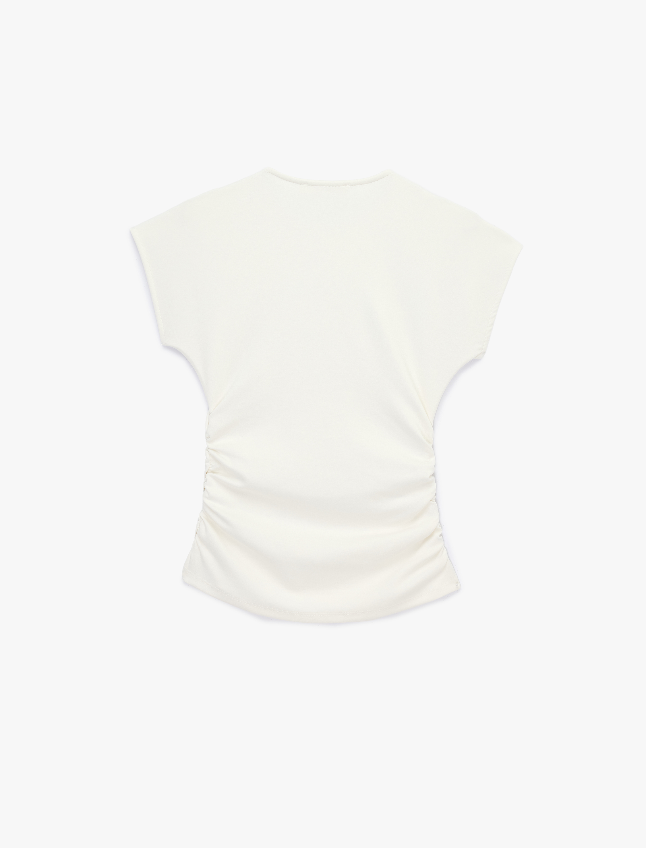 Slim Fit Kısa Kollu Bisiklet Yaka Büzgülü Tişört - Görsel 4