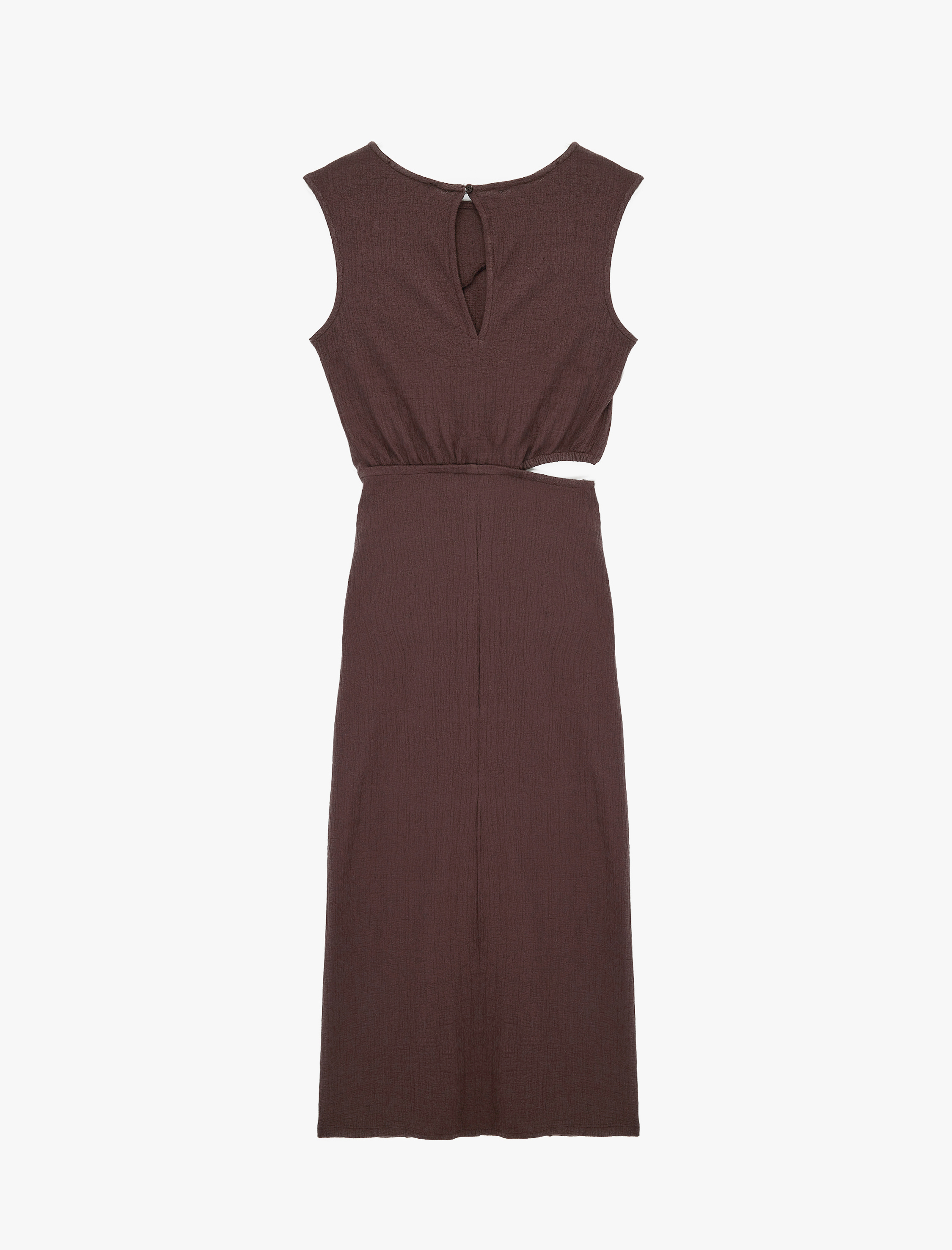 Pamuklu Pencere Detaylı Kolsuz Bisiklet Yaka Midi Slip Elbise - Görsel 4