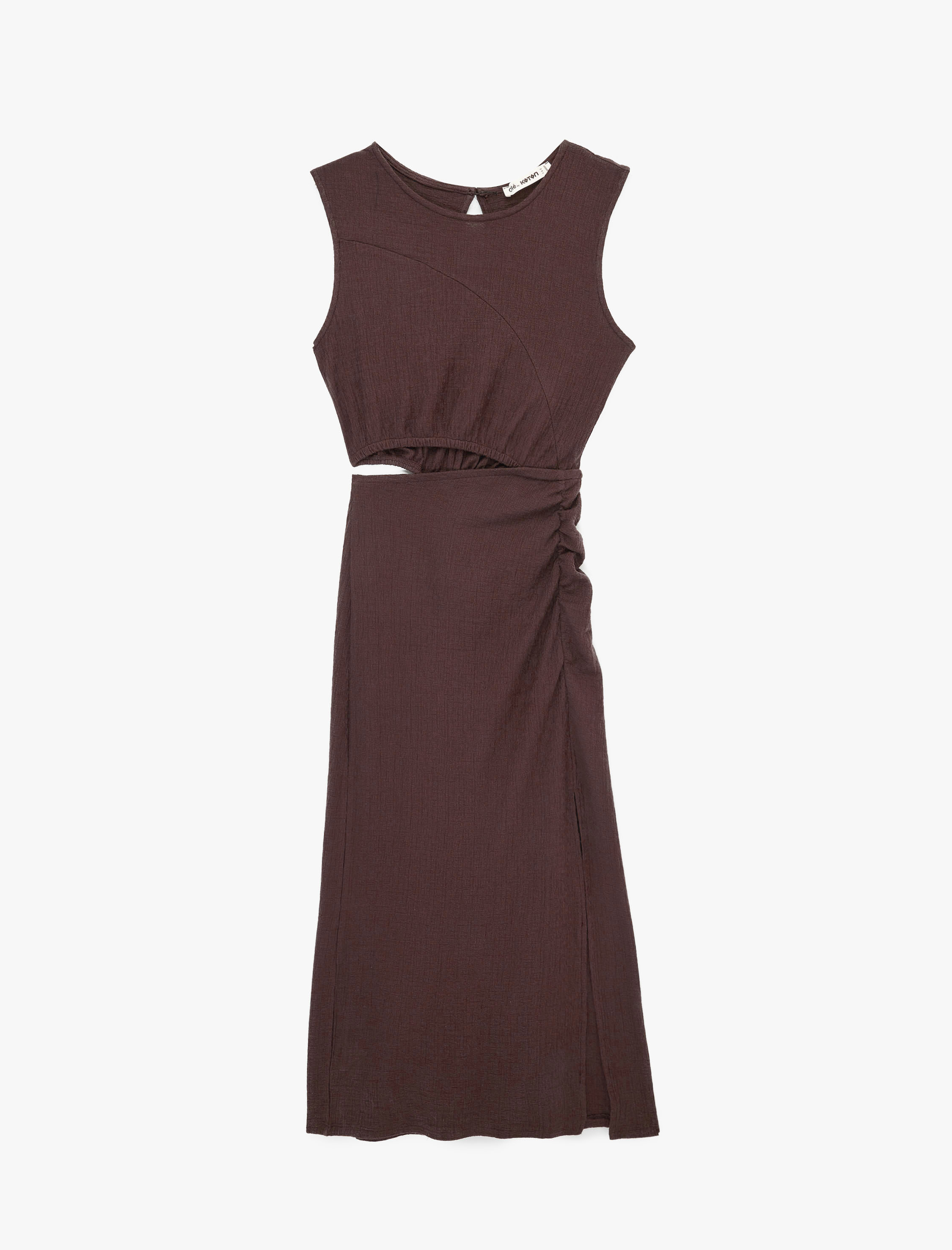 Pamuklu Pencere Detaylı Kolsuz Bisiklet Yaka Midi Slip Elbise - Görsel 3