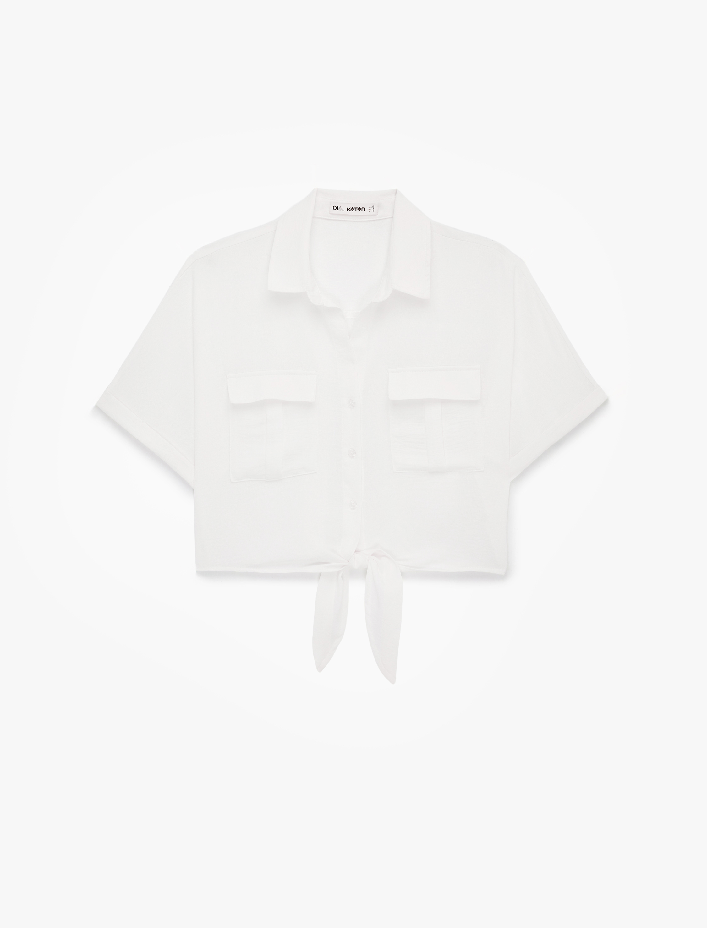 Aerobin Kumaş Rahat Kalıp Kısa Kollu Bağlama Detaylı Cepli Yazlık Gömlek - Görsel 3