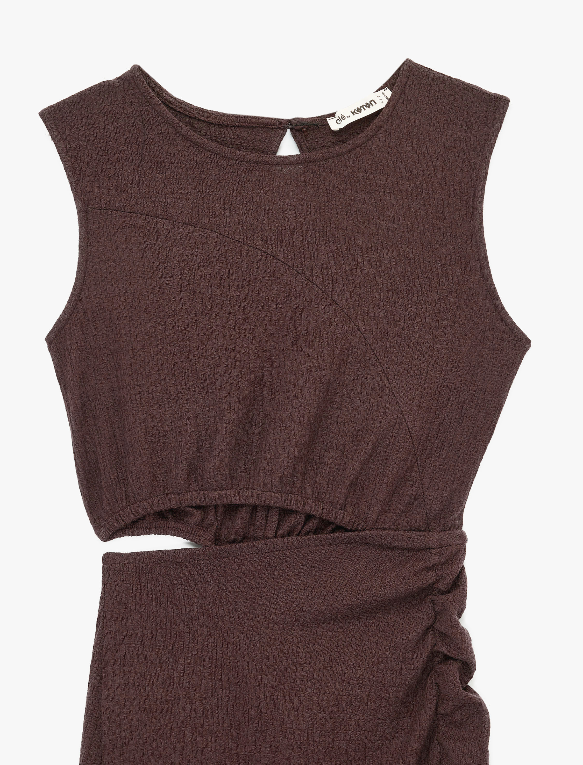 Pamuklu Pencere Detaylı Kolsuz Bisiklet Yaka Midi Slip Elbise - Görsel 5