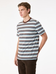 Regular Fit Kısa Kollu Bisiklet Yaka Pamuklu Çizgili Tişört