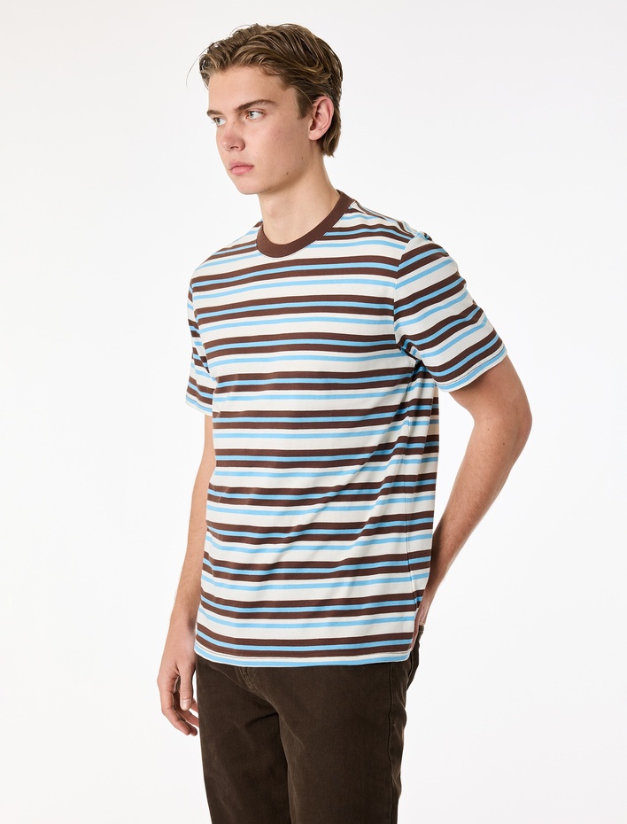  Regular Fit Kısa Kollu Bisiklet Yaka Pamuklu Çizgili Tişört
