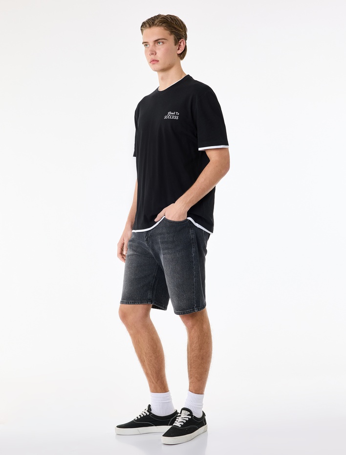  Pamuklu Cepli Bermuda Straight Fit Jean Şort