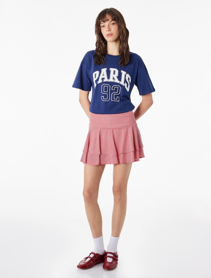  Rahat Kalıp Kısa Kollu Bisiklet Yaka Pamuklu Baskılı Tişört