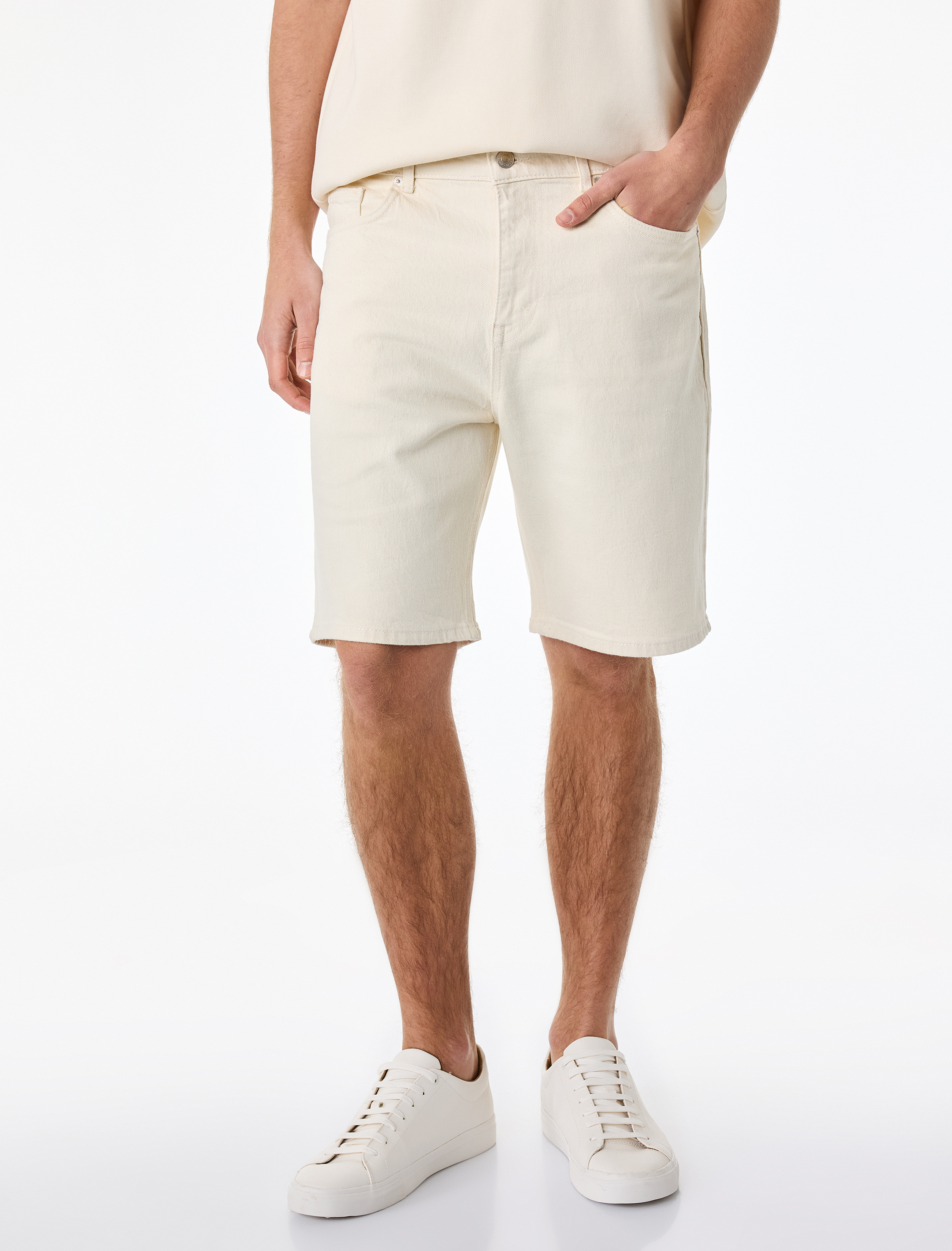   Normal Bel Pamuklu Bermuda Straight Fit Jean Şort