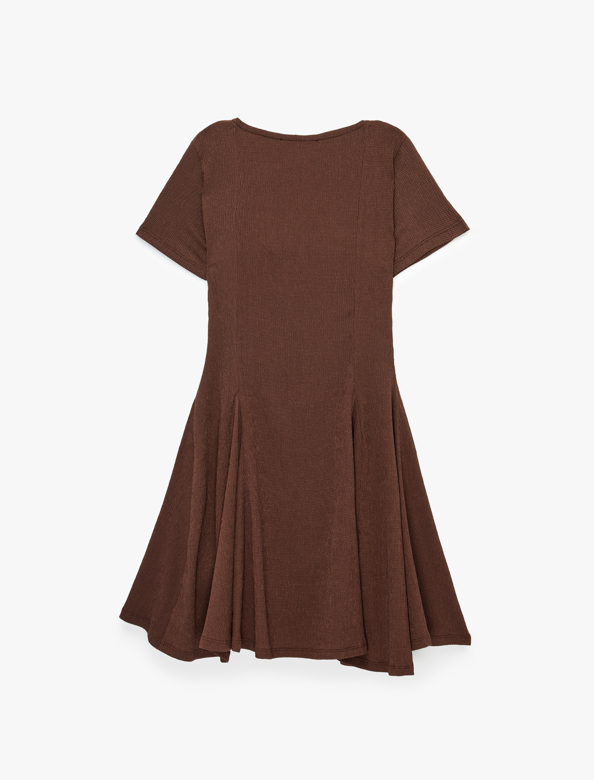   Kısa Kollu Kare Yaka Bürümcük Mini Elbise